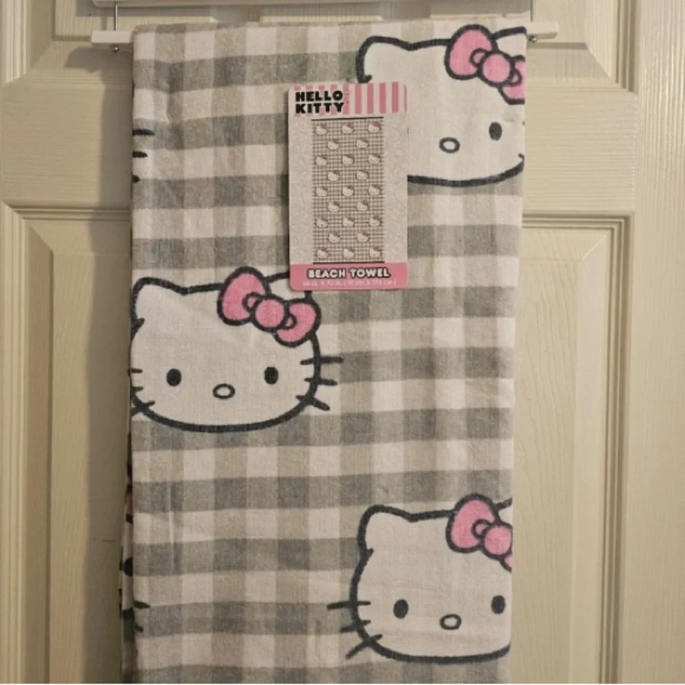 Hello Kitty Plaid Beach Pool Towel Gray Plaid